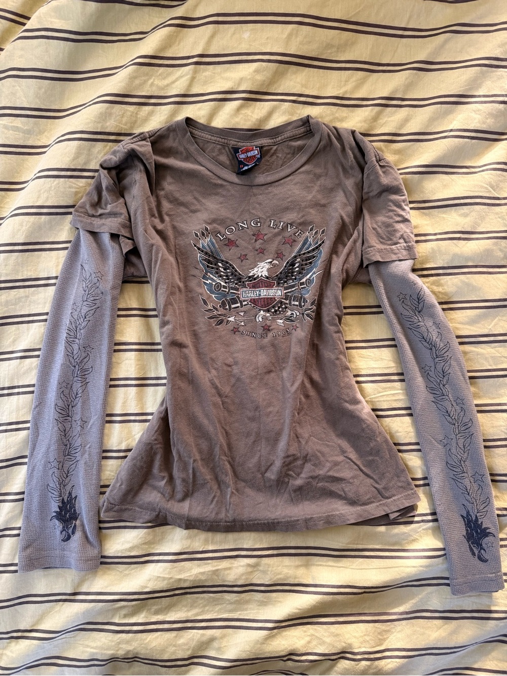 Harley-Davidson Brown Layered-Look Long Sleeve Tee